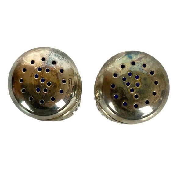 Godinger Filigree Silver Plate Cobalt Blue Glass Mini Salt Pepper Shakers - Picture 2 of 3